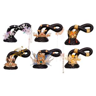 敦煌飞天乐鼓发包古风舞蹈表演假发头饰儿童铃鼓演出配饰cos嫦娥