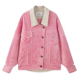 N·MORE设计师品牌 冬季斜门襟撞色长袖复古宽松灯芯绒夹克外套