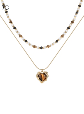 阿吉豆项链美拉德爱心虎眼石项链