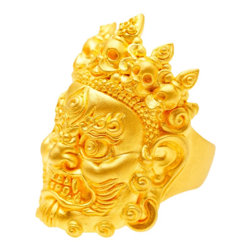 渡鸦藏传护法神大黑天足金戒指