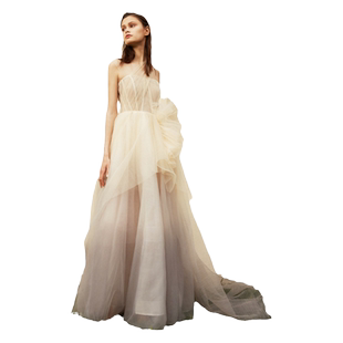 CISSONNE赛颂订婚晚宴网纱优雅气质单肩渐变紫设计感大裙摆礼服裙