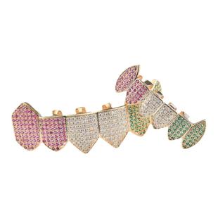 欧美跨境嘻哈说唱周边装备彩色微镶锆石钻尖牙套grillz大金牙闪耀