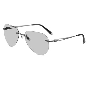 CAPONI无框纯钛偏光墨镜男2025新款开车专用变色太阳眼镜防紫外线