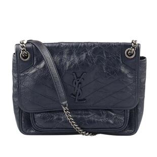 中古85新SAINT LAURENT(圣罗兰)NIKI深蓝色复古牛皮中号斜挎包