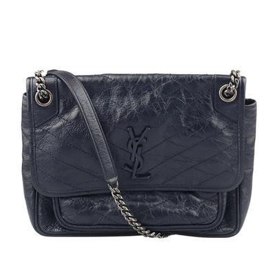 中古85新SAINT LAURENT(圣罗兰)NIKI深蓝色复古牛皮中号斜挎包