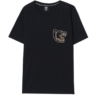 TCH轻奢潮牌新款烫钻咆哮熊黑色T恤T66C106021