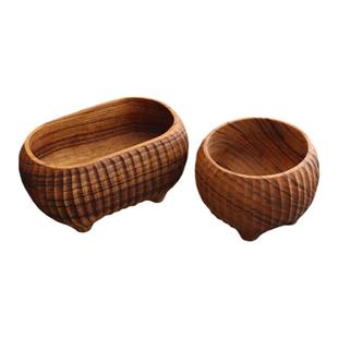 明院原创设计木器 手工雕刻柚木碗 迷你胖墩与高小壮