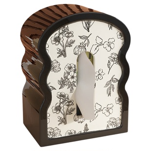 花语纸巾盒陶瓷轻奢中古风黑白客厅桌面高级感抽纸盒餐巾纸收纳盒