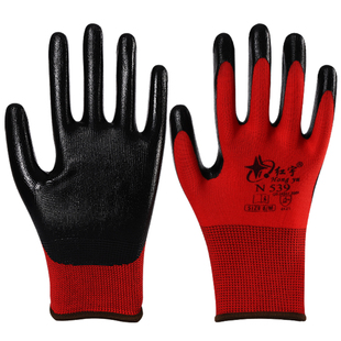 星宇红宇N539耐油防水n529尼龙浸胶丁腈橡胶手套劳保耐磨透气防护