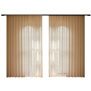 阳台隔热防晒镜面纱纱帘透光不透人卧室飘窗窗帘窗纱奶茶色高级感