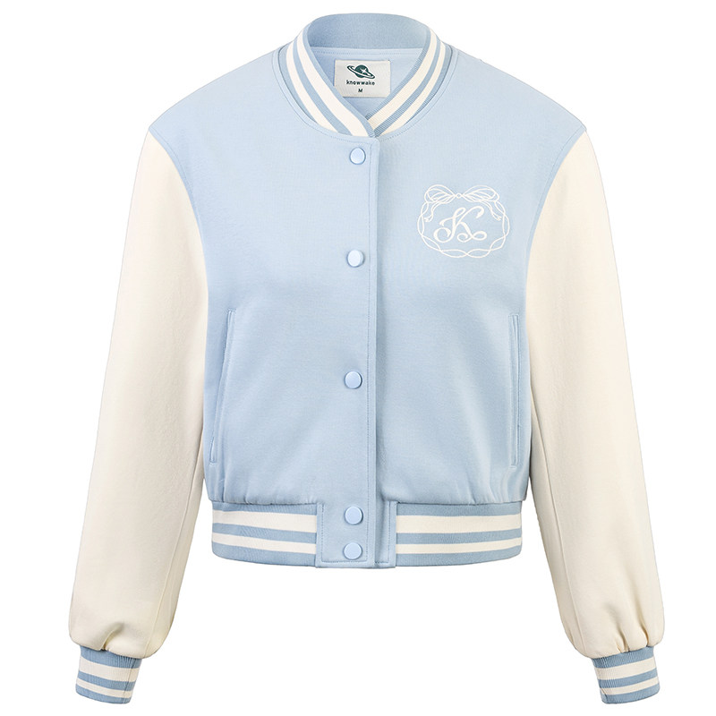 knowwake韩系学院风绣花logo拼接撞色长短款棒球服女春夏夹克外套
