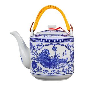 大容量陶瓷冷水壶家用大号青花瓷凉水壶景德镇瓷器茶壶老式提梁壶