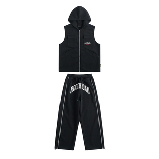 ROCKYROAD童装美式复古连帽坎肩背心儿童百搭无袖T恤马甲上衣