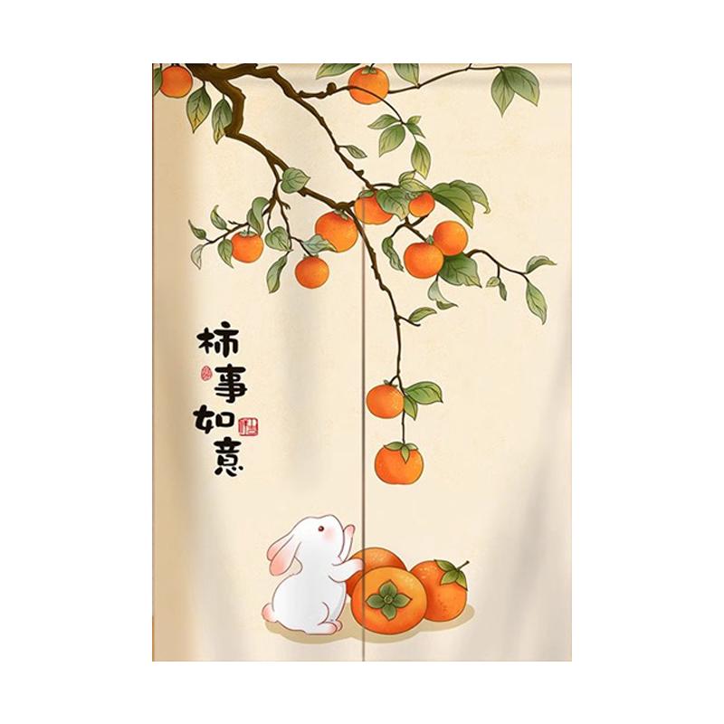 中式家用遮挡门帘免打孔安装
