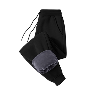 猫人裤子男款加厚绒冬季保暖束脚裤美式流行宽松黑色男士休闲裤J