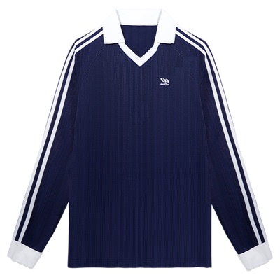 UMAMIISM 有茂密声 复古条纹t恤秋季新款v领长袖薄款白色polo衫