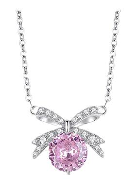 s925纯银蝴蝶结粉钻锁骨链女显白