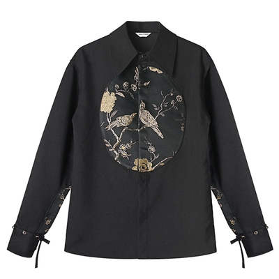 山谷少年翻领长袖拼接衬衫