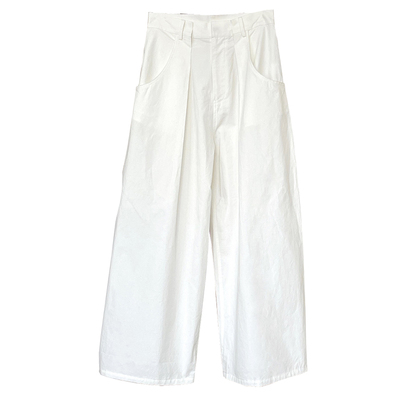 浅卡其立体捏褶弧形休闲裤
