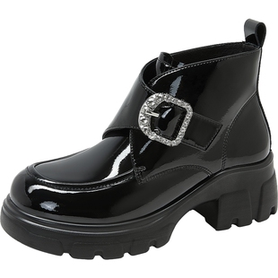 [赵奕欢同款]康莉厚底增高短靴女2025秋冬新款时尚气质方扣时装靴