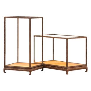 定制红木雕古董观音佛像摆件工艺品展示防尘底座鸡翅木宝笼玻璃罩