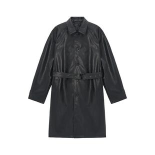 Unvesno(UN) 诺丁山皮衣翻领中长款复古知识分子风衣秋冬风衣外套