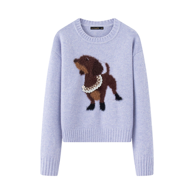 拉夏贝尔/La Chapelle复古卡通提花针织衫女秋冬新款短款套头毛衣