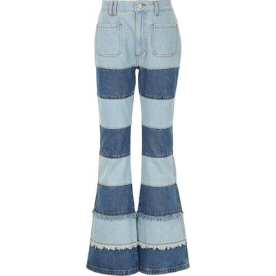 【折扣】Andersson Bell 女多巴胺毛边条纹高腰喇叭牛仔裤