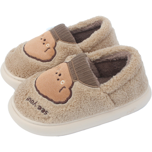 快鹿新款大童棉拖鞋学生冬季室内家居厚底家用少年男童包跟棉鞋