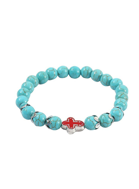 复古十字架仿绿松石串珠手链男