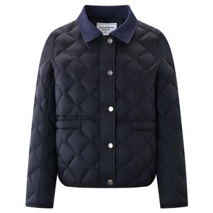 库恩玛维拼接牛仔领羽绒服女2025年冬季新款菱格绗线90白鸭绒外套