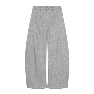 橘子树在哪儿灰色加绒弯刀休闲裤女冬季慵懒宽松垂感阔腿运动卫裤