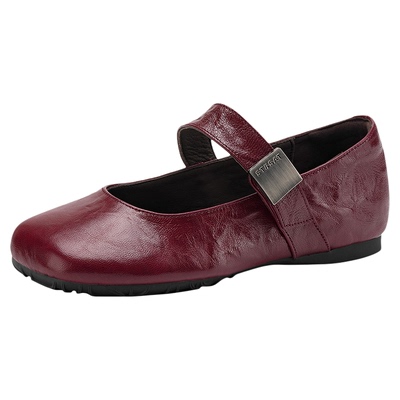 红色平底单鞋女内增高玛丽珍皮鞋