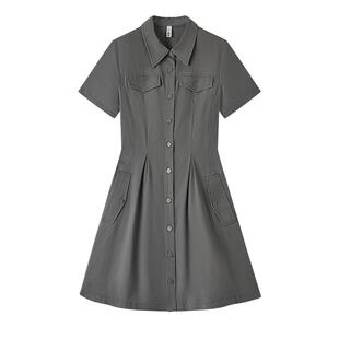 森马连衣裙女收腰衬衫裙复古休闲潮流百搭夏季美拉德纯色短裙气质