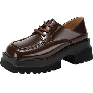 千百度厚底增高牛津鞋秋季新款JK潮酷方头乐福鞋女深口小皮鞋