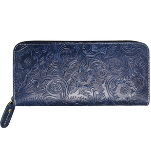 原创手工钱包男女长款拉链真皮钱包复古疯马牛皮手拿包皮雕钱夹潮