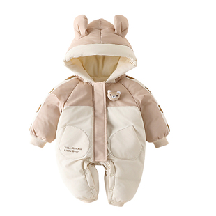 婴儿冬装棉衣加绒加厚连体衣男女宝宝可爱超萌保暖冬季外出抱衣