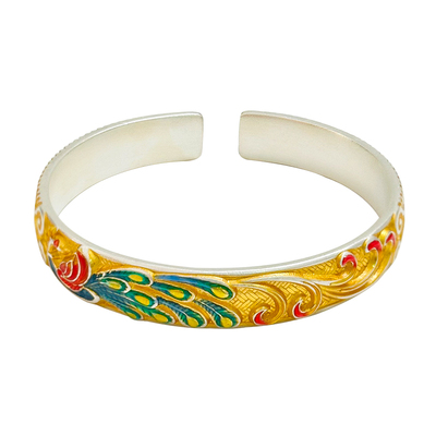 999.9足银孔雀手镯送妈妈送长辈