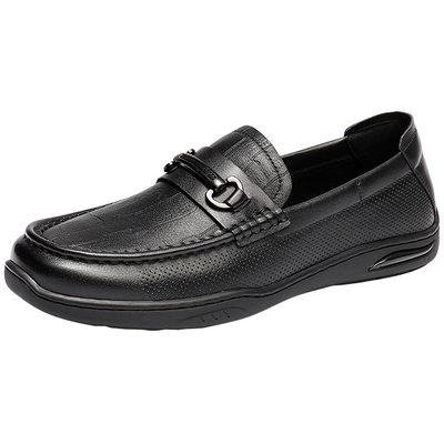 森达通勤打孔透气牛皮乐福皮鞋男