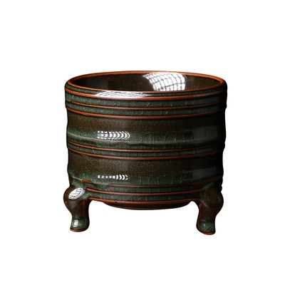 龙泉青瓷严加全手工玄纹小香炉