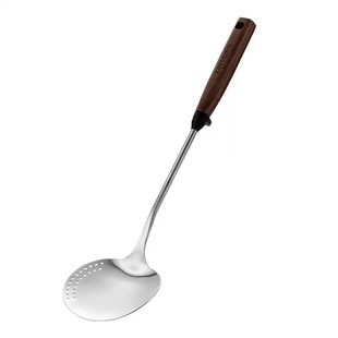 创意304不锈钢炒菜铲子胡桃木柄厨师炒勺家用长柄锅铲勺子