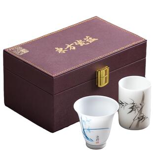 妙莲天香《傲然挺立》新中式羊脂玉陶瓷情侣一对主人杯送礼礼盒装