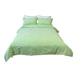 【优质老粗布】纯棉加厚绿色小格子防皱床单被套三四件套可定做