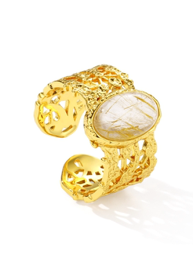 OOAK列维斯蕾丝半宝石开口可调节宝石镶嵌戒指手镯轻奢经典复古