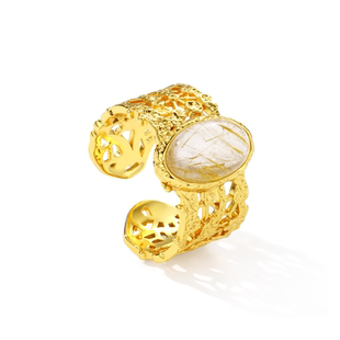 OOAK列维斯蕾丝半宝石开口可调节宝石镶嵌戒指手镯轻奢经典复古