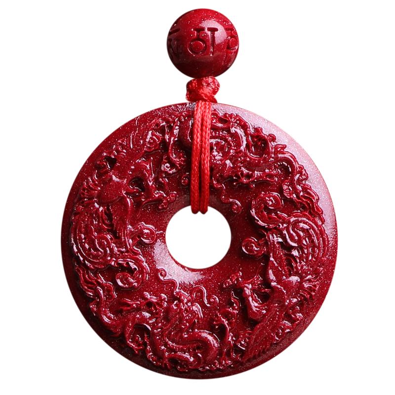 朱砂龙凤福缘平安扣永结鸳鸯吊坠