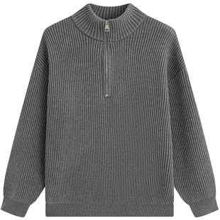 流石男装时尚百搭休闲针织衫2025年秋冬季男款纯色高端半拉链毛衣