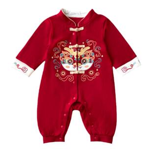 满月百日周岁婴儿衣服男女宝宝冬装连体衣中式过年拜年服外出爬服
