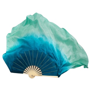 扇子舞蹈扇真丝千里江山图扇子古典舞跳舞专用双面渐变大扇子绸扇