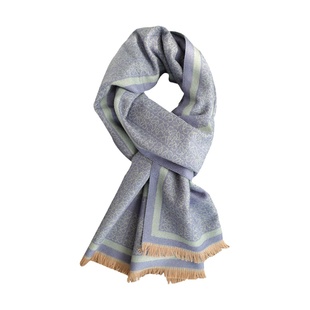 冰岛蓝！时髦北欧双面棉质围巾冬季女小众经典印花情侣款围脖男士